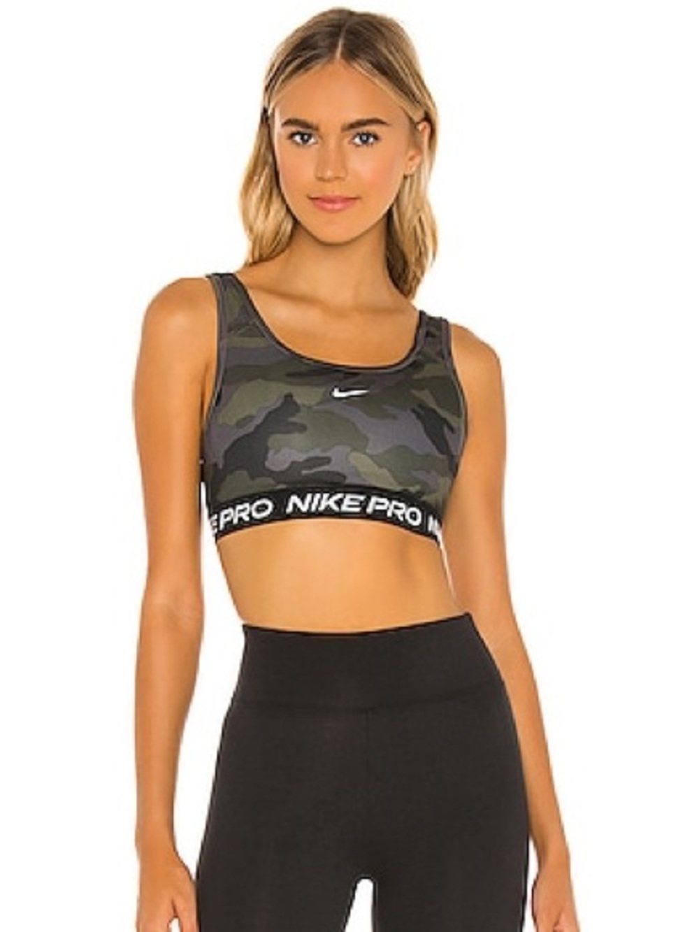 Nike Swoosh Camo Sports Bra - Olive Green & Black